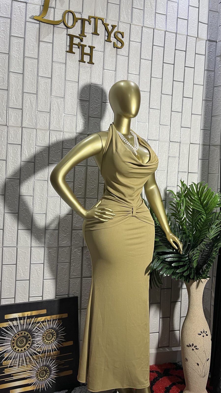 The GOLDEN HOUR Cowl Halter Dress