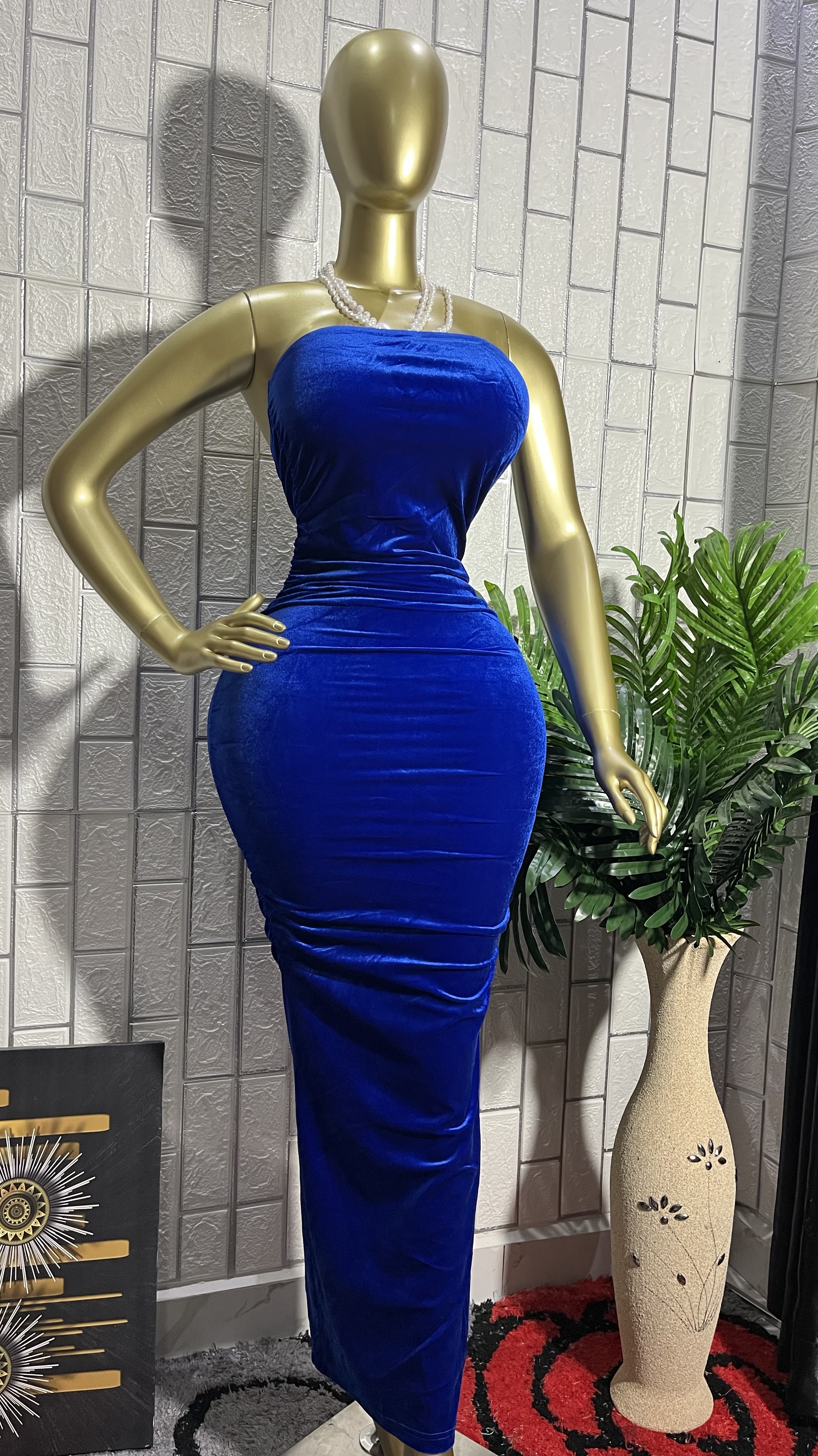 The blue emerald velvet sculpt  dress