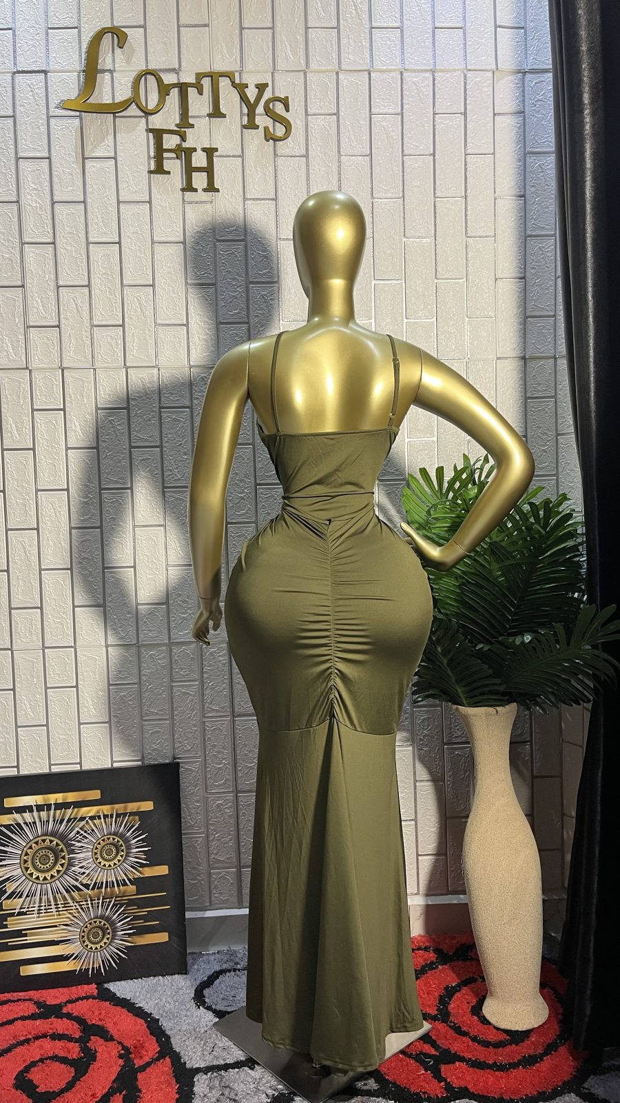 The OLIVE GODDESS One-Shoulder Ruched Maxi Dress*