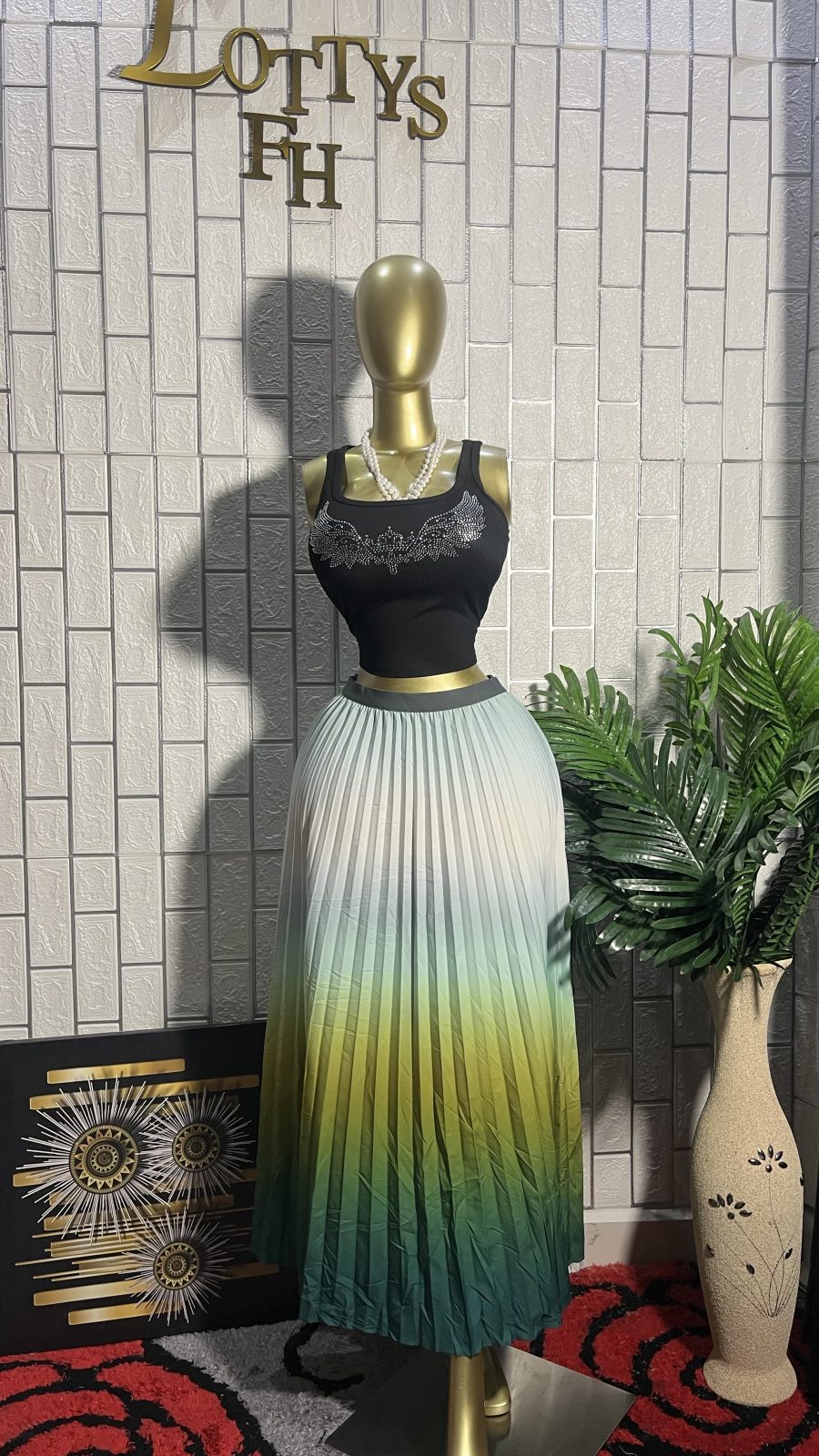 The SUNSET LAGOON Ombre Pleated Midi Skirt