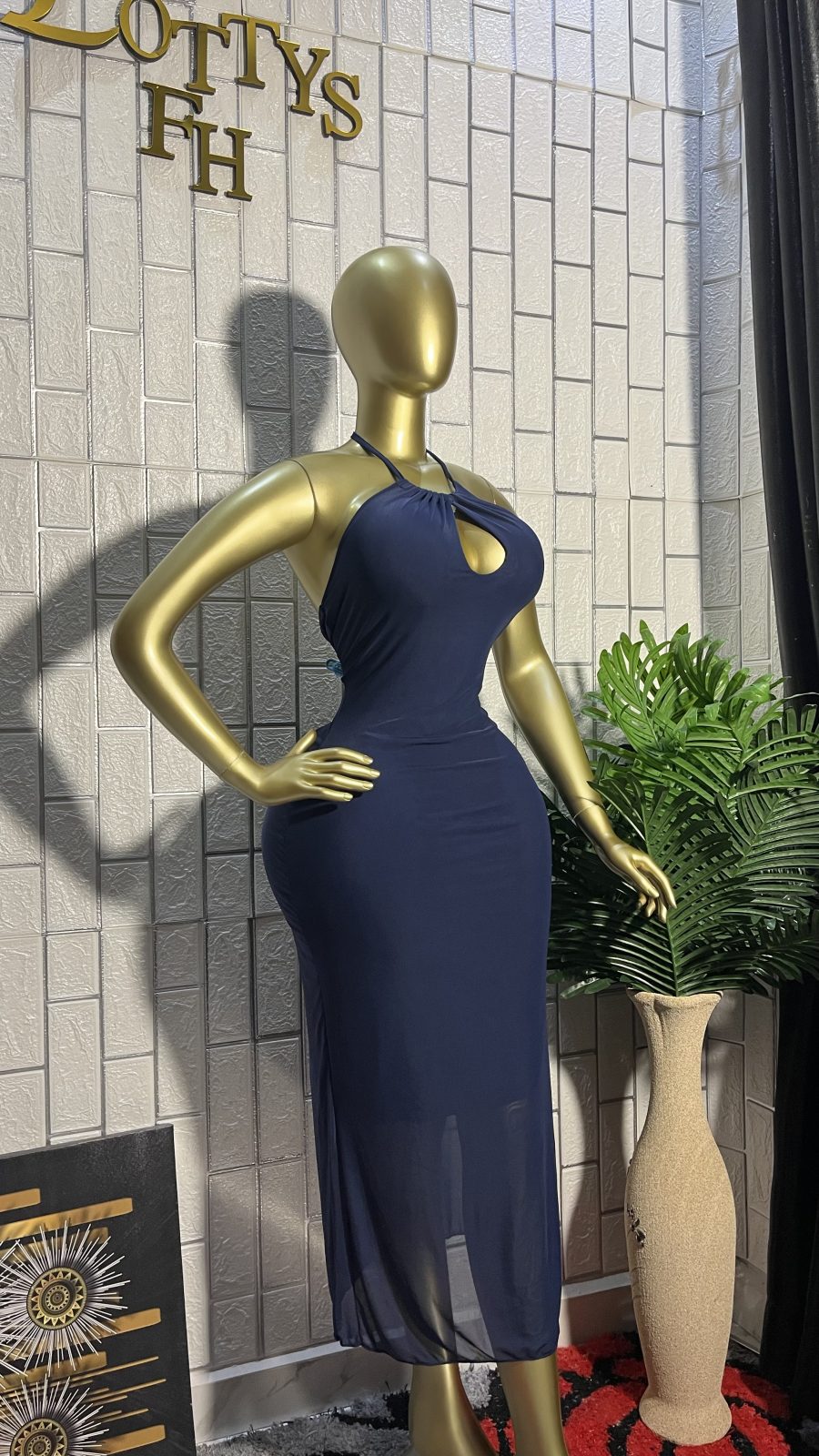 The MIDNIGHT BLUE Keyhole Mesh Maxi Dress