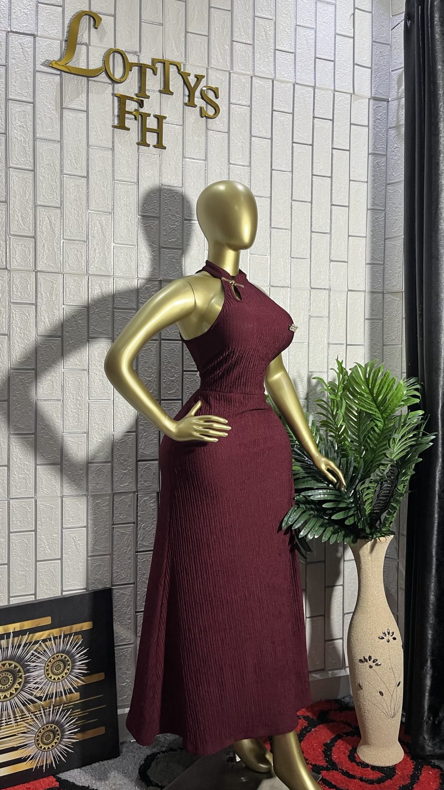 The BURGUNDY ROYAL Ribbed Halter Dress