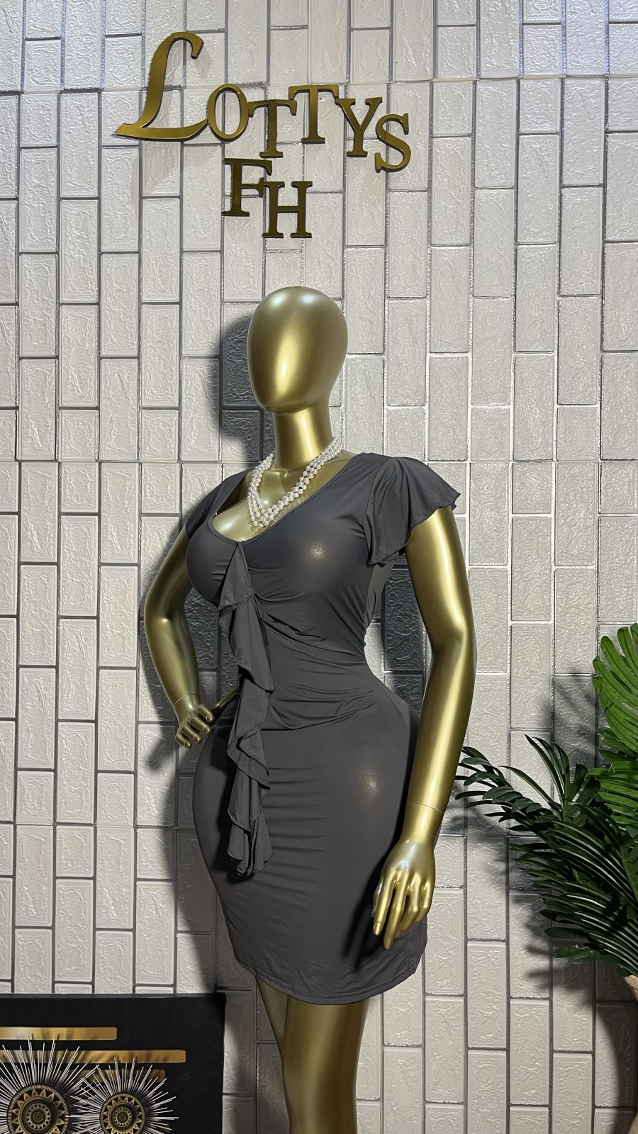 The GREY RUFFLE FRONT Chic Mini Dress