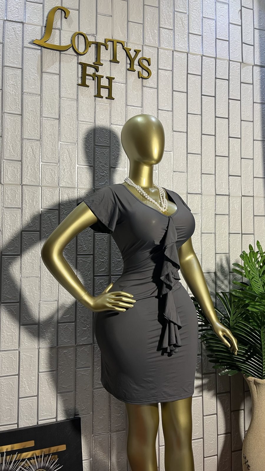 The GREY RUFFLE FRONT Chic Mini Dress