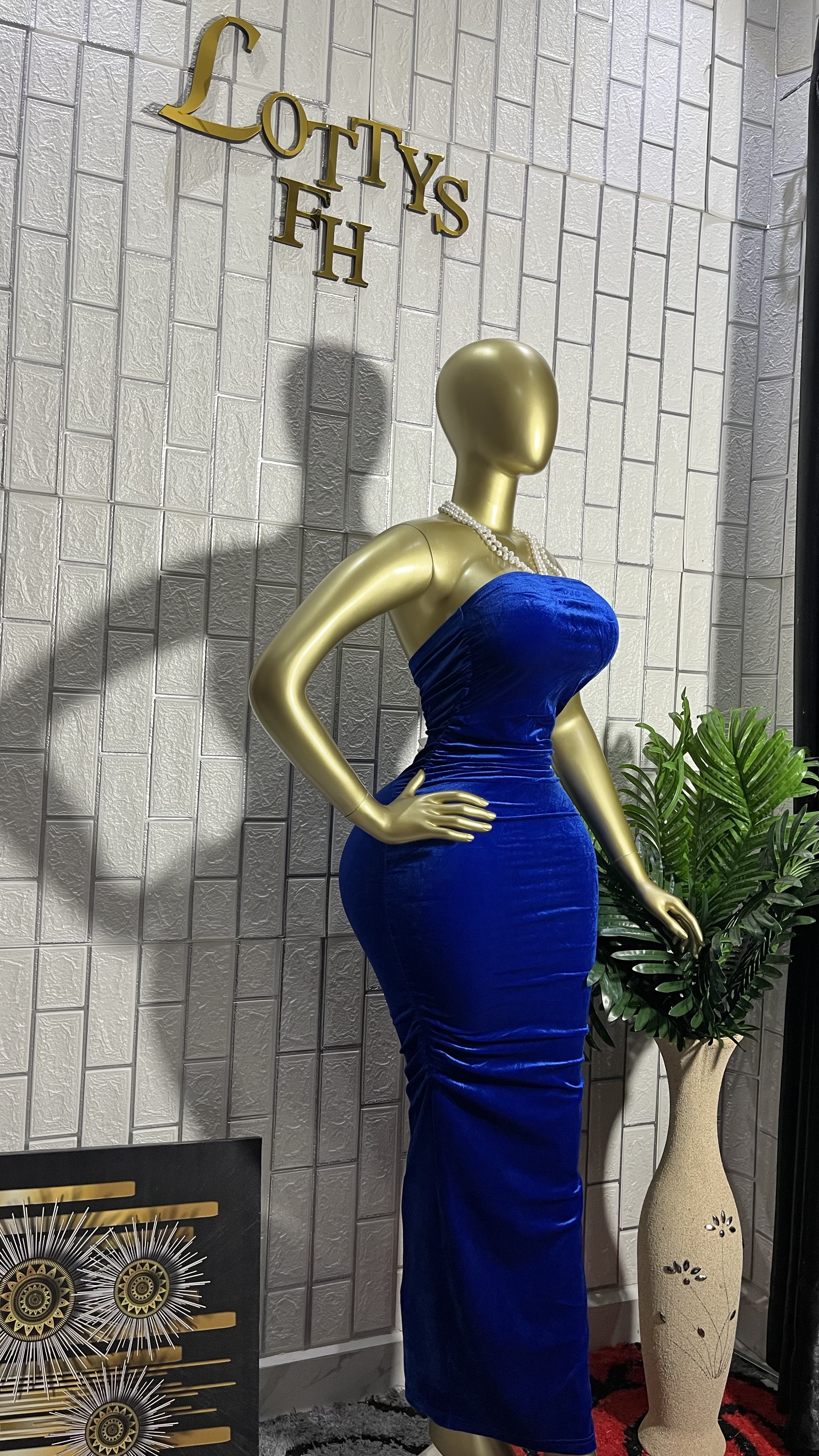 The blue emerald velvet sculpt  dress