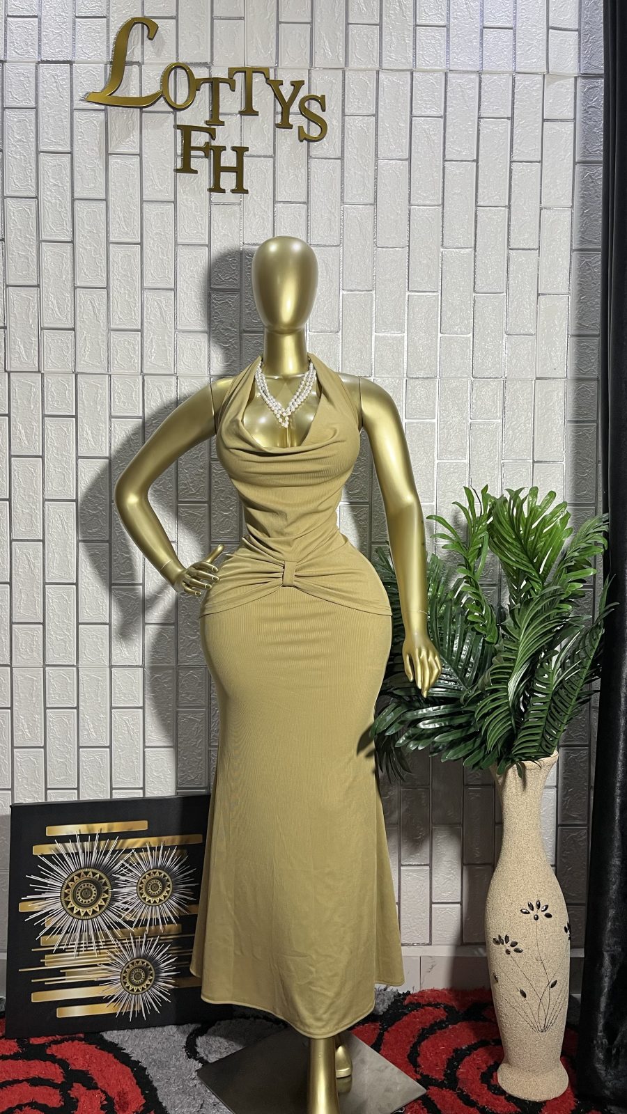 The GOLDEN HOUR Cowl Halter Dress