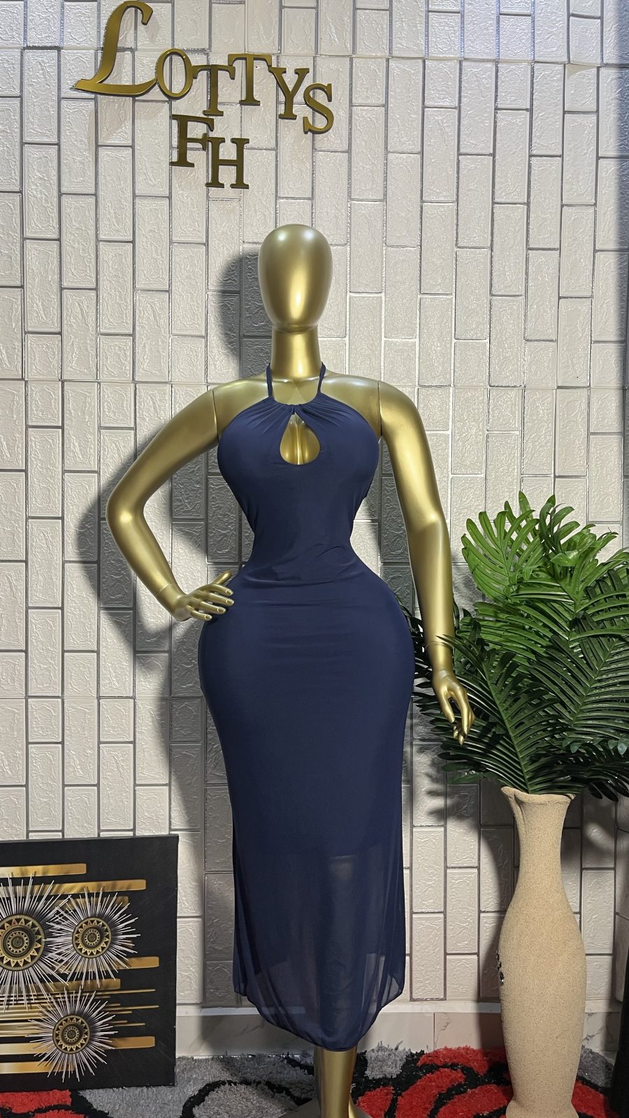The MIDNIGHT BLUE Keyhole Mesh Maxi Dress
