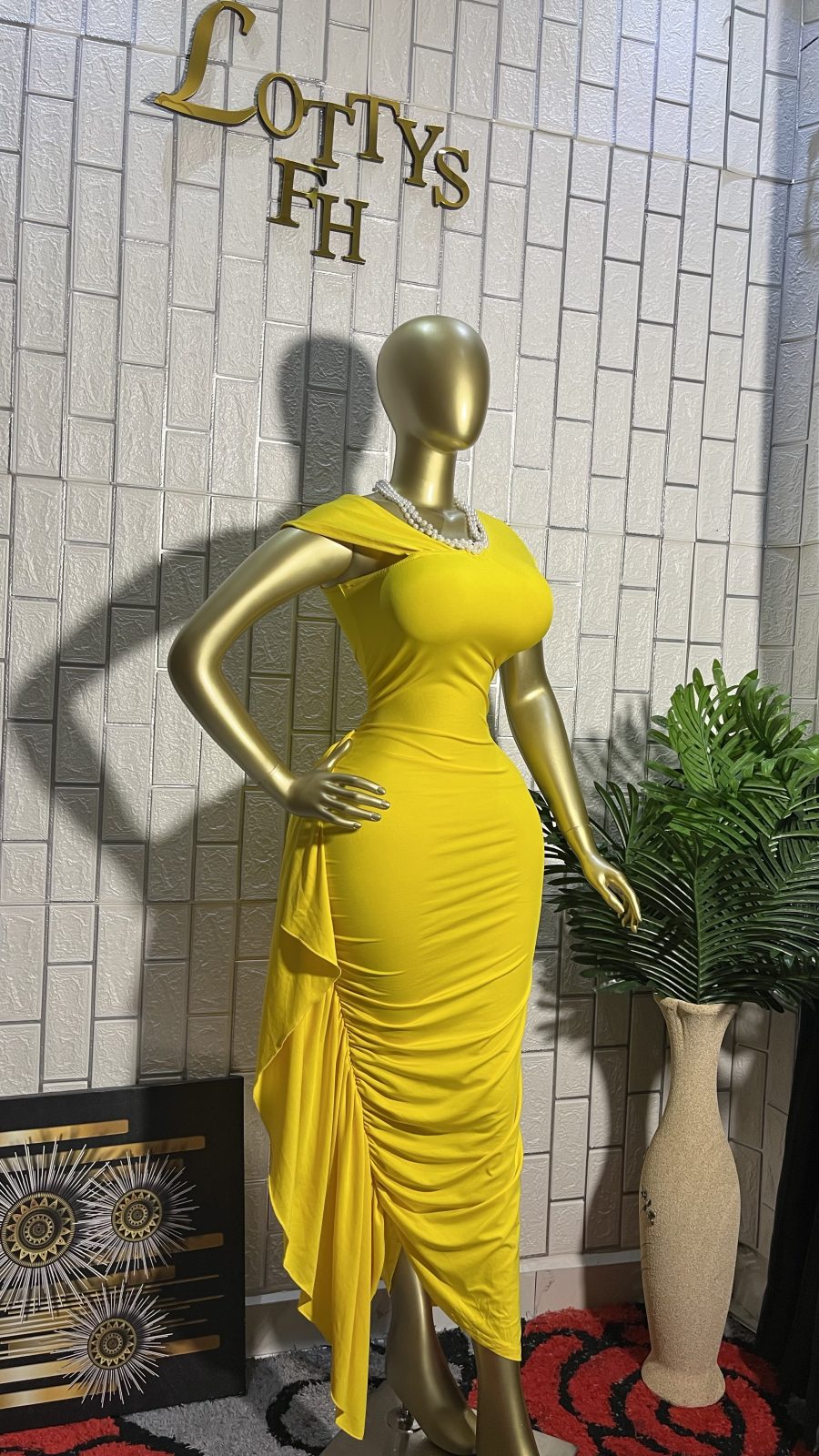 The LEMON GODDESS Draped Ruched Maxi Dress