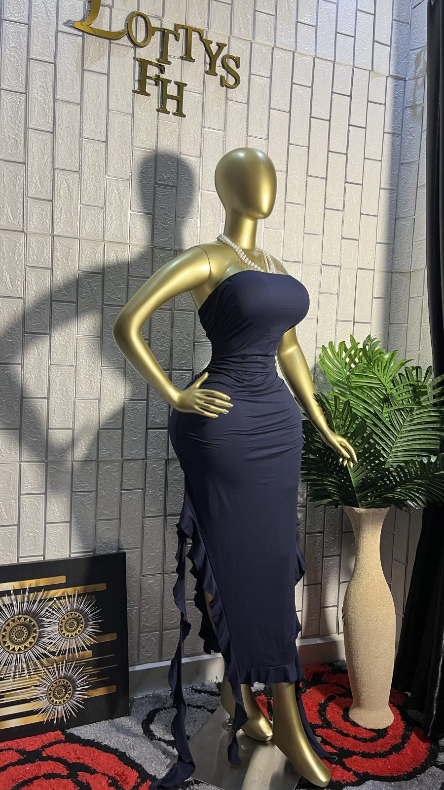 The NAVY RUFFLE Strapless  Dress