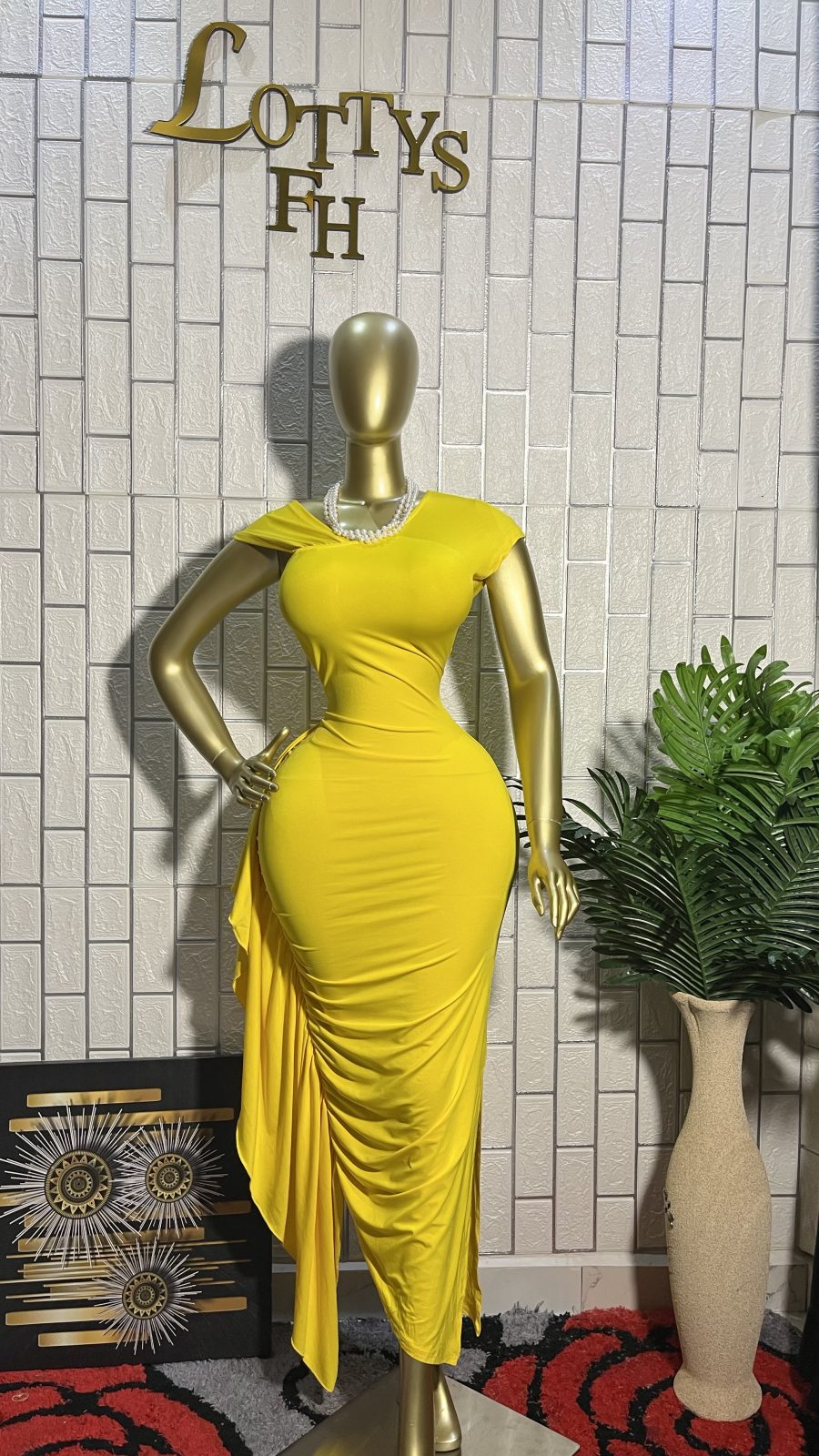 The LEMON GODDESS Draped Ruched Maxi Dress