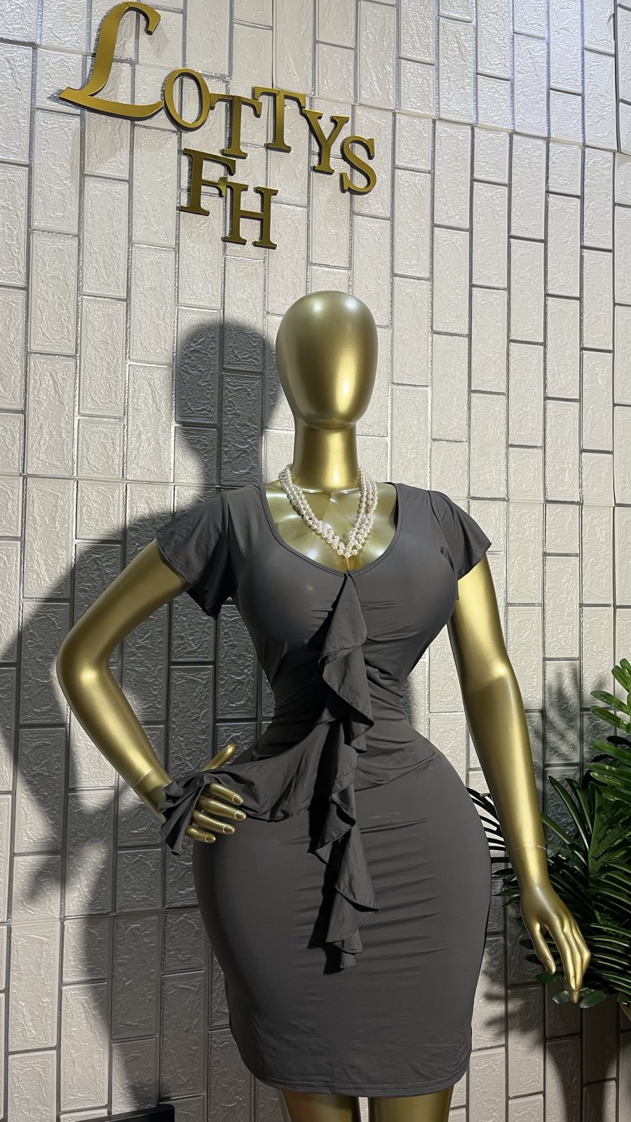The GREY RUFFLE FRONT Chic Mini Dress