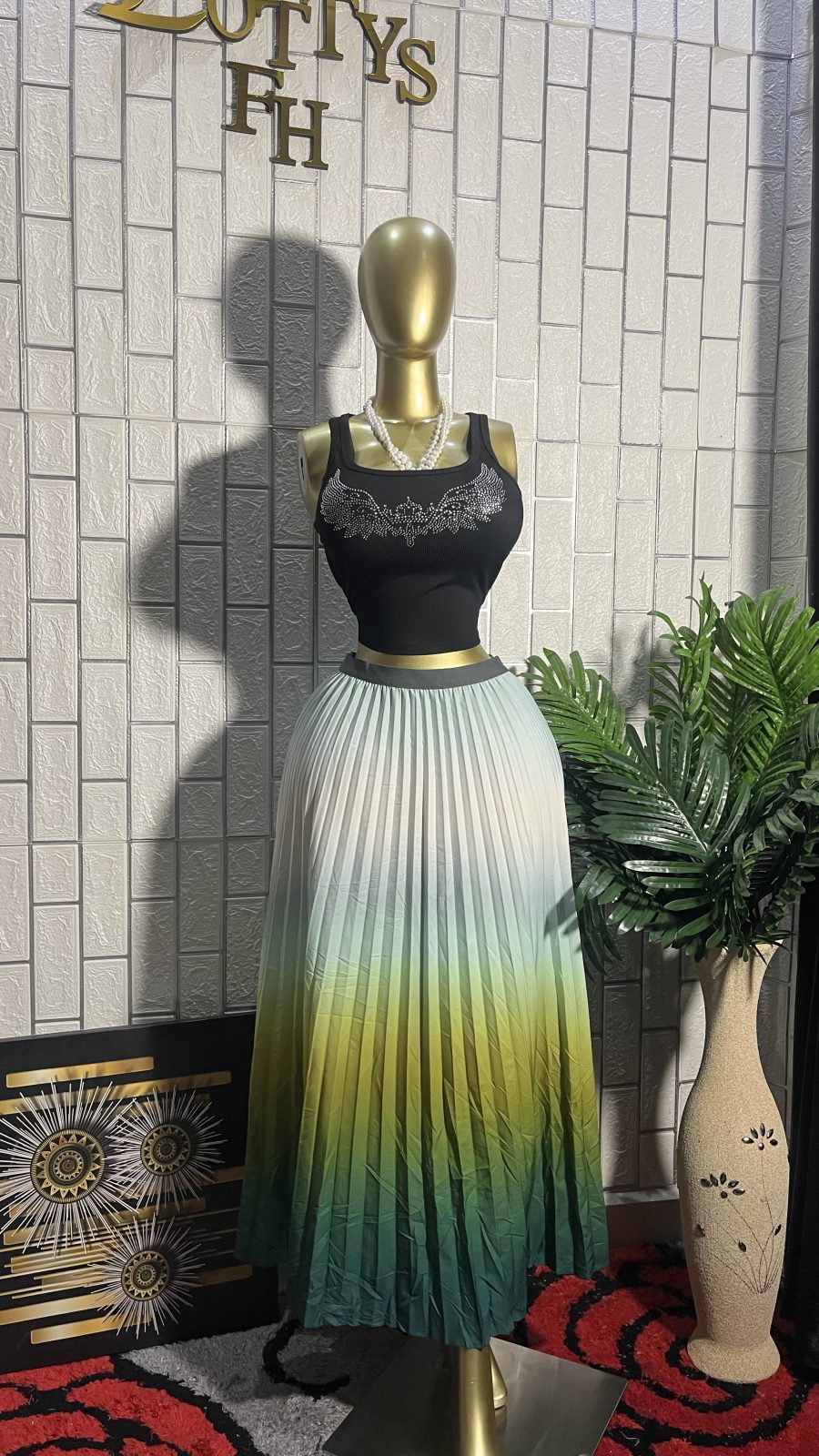 The SUNSET LAGOON Ombre Pleated Midi Skirt