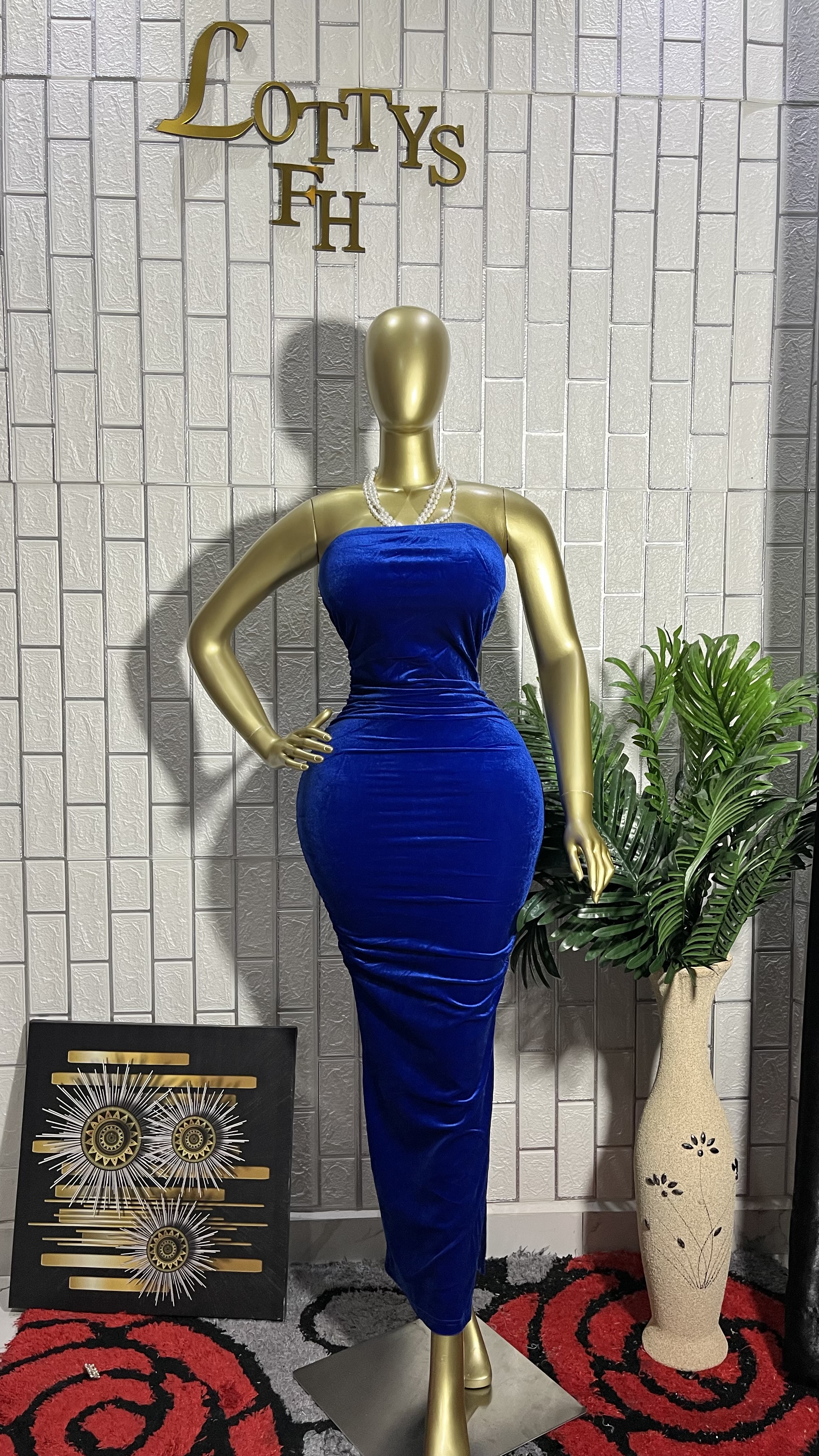 The blue emerald velvet sculpt  dress