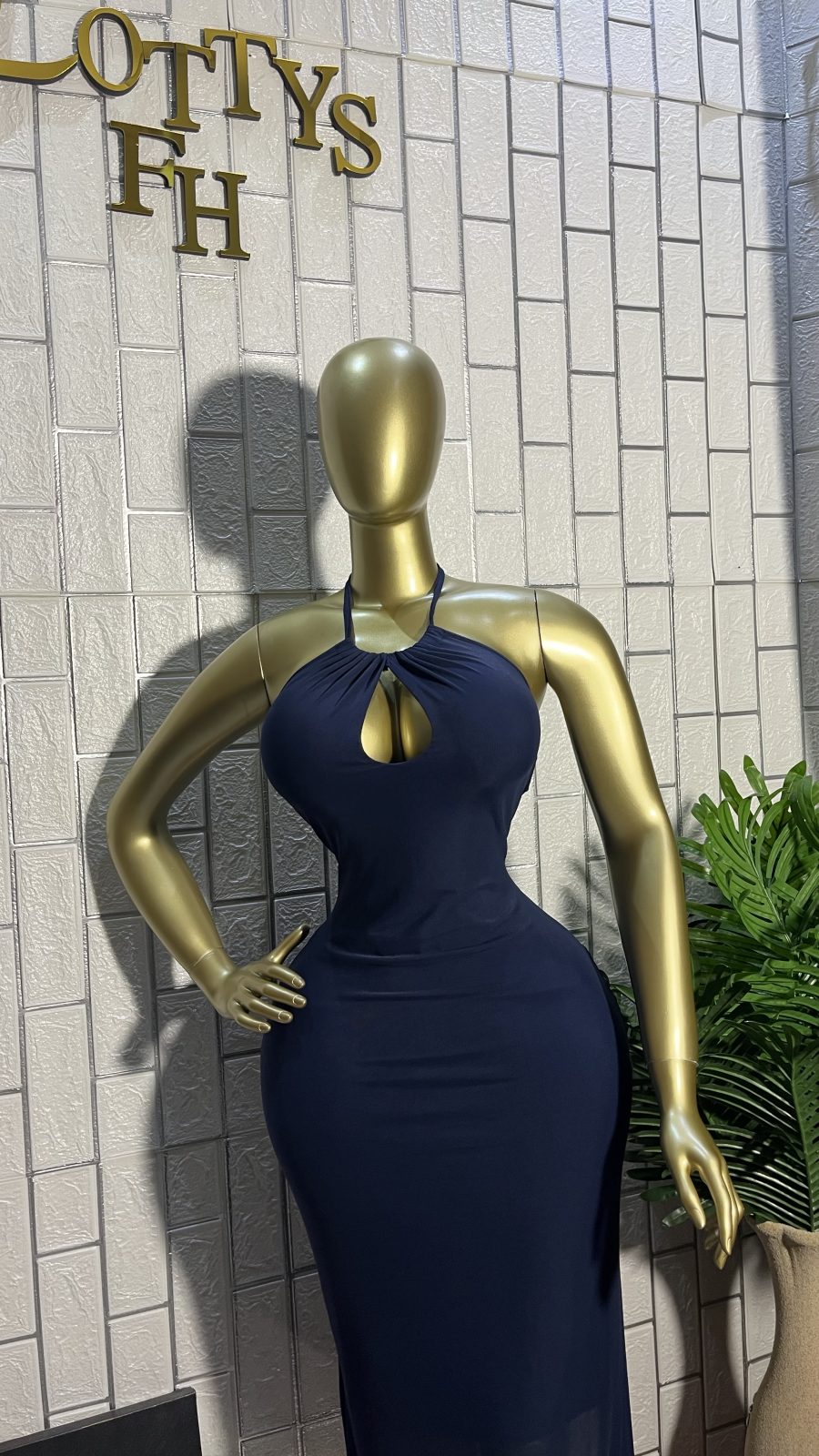 The MIDNIGHT BLUE Keyhole Mesh Maxi Dress