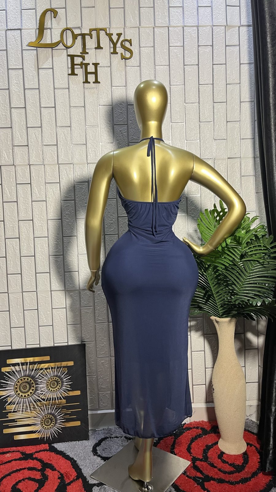 The MIDNIGHT BLUE Keyhole Mesh Maxi Dress