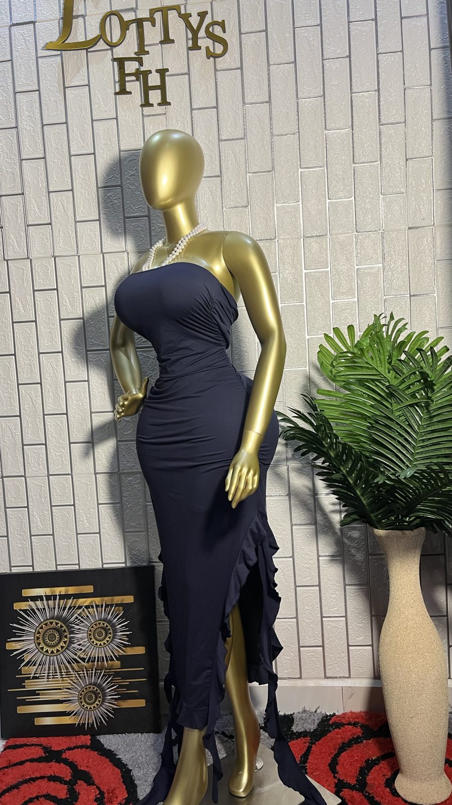 The NAVY RUFFLE Strapless  Dress