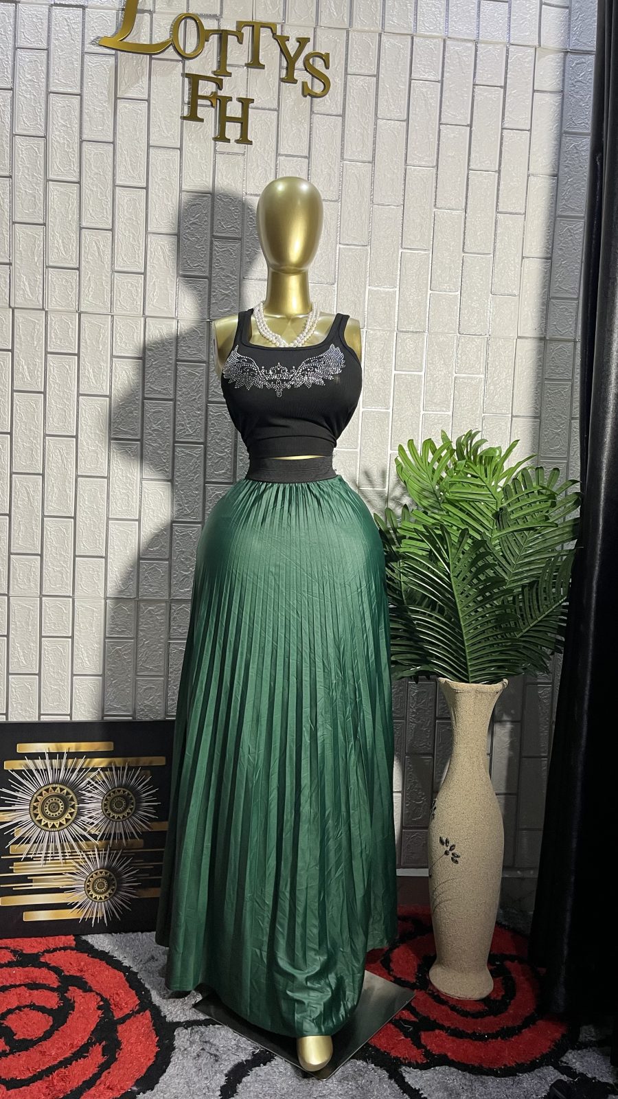 The EMERALD GODDESS Pleated Flare Maxi Skirt