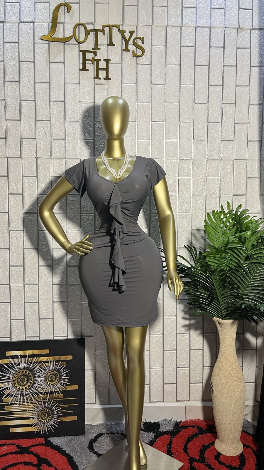 The GREY RUFFLE FRONT Chic Mini Dress