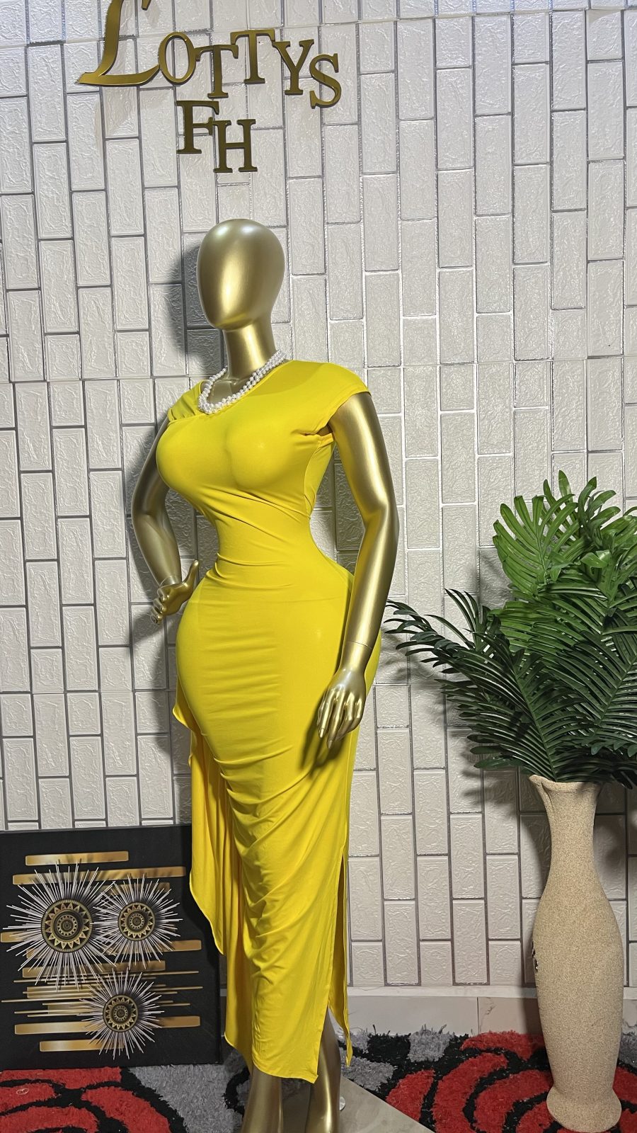 The LEMON GODDESS Draped Ruched Maxi Dress