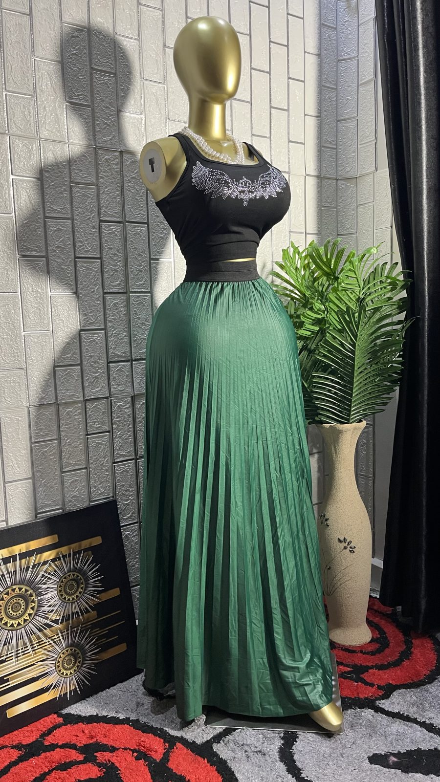 The EMERALD GODDESS Pleated Flare Maxi Skirt