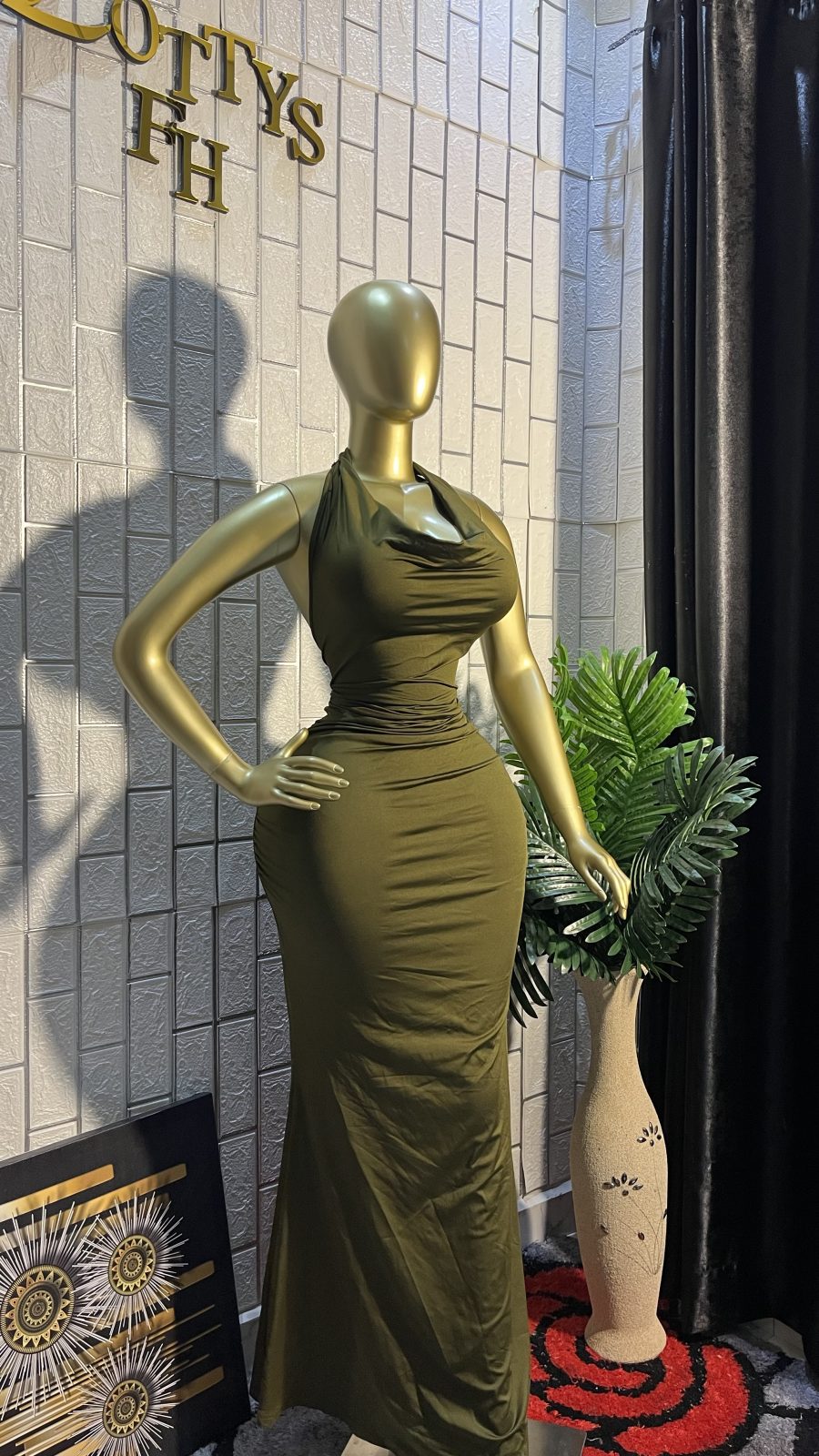 The OLIVE DRAPE Goddess Dress